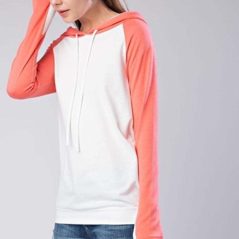 12 PM BY MON AMI French Terry Cloth Coral & White Hoodie Size XL NWT
